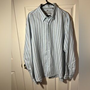 Indigo Palms Tommy Bahama Mens Linen Long Sleeve Button Up Shirt Blue Stripe XXL